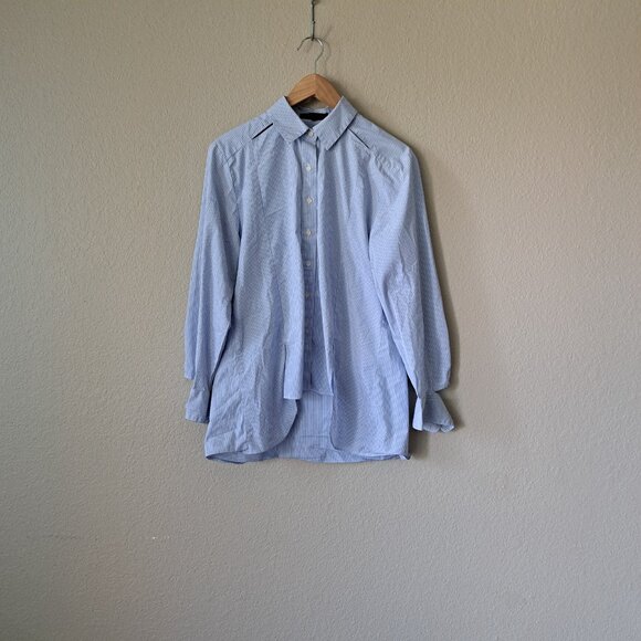 BCBG MaxAzria – Modern Blue Striped High-Low Button Front Blouse – Size Small - Picture 4 of 14